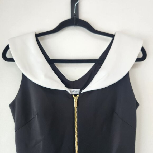 Calvin Klein Black Cocktail Dress Zip Front White Collar Formal Women's 8 - Picture 3 of 7